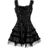 Dress Women Classic Frill Lace Dresses Sleeveless Plaid Vintage Gothic Mini Dresses Ball Gowns Cosplay Costume fashion Dress 220406