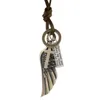 Retro angel wing ketting brief id ring corss charm verstelbare lederen ketting kettingen voor vrouwen mannen mode sieraden cadeau