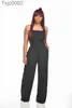 Womens Jumpsuits Designer Slim Sexy Off Shoulder Crop Top Bodycon Female Summer Sleeveless Wide-Leg Pants Drawstring Rompers