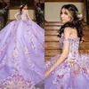 Lavendel Ballkleid Quinceanera Kleider Schulterfrei Blume Mexikanische 3D Blumen Süße 15 Kleider Puffy Rock Vestidos 16 Jahre