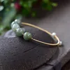 Green Jades Stone Round Beads Armband Natural Pearl 14K Guldfylld tråd Bangle Winding Handgjorda DIY -smycken för Woman7411498