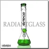 Cachimbas Bong con vaso de precipitados de 16 "con logotipo, base verde, receptor de tubería de agua Grace, accesorio de 14-18 mm