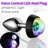 Nouvelle commande vocale LED godemichet Anal en métal lumière anale pour les Couples perles lumineuses queue Bdsm accessoires érotiques jouets sexy