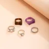 5pcs/sets Corea Simple Strinestone Metal Finger Кольцо Акриловые кольца наборы для женщин для женщин модные подарки набор ювелирных украшений геометрические кольца