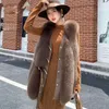 Women's Fur & Faux Spring Autumn And Winter Ladies Vest Jacket Full Girl Mid-Length Real Hair Waistcoat Fashion Warm Leather Grass VestWomen