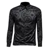 Luxury Black Crown Flocking Men T Shirts Affär Formell Klänning Långärmad Casual Mäns Camisa Social Masculina 220322