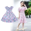 Ny 2022 Summer Bohemian sundress för flickor Floral Print Girls Chiffon Dresses Kids Party Dresses Teenage Girls Clothes E62 G220510