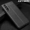 Keysion capa à prova de choque para samsung s22 ultra 5g s22 textura de couro silicone capa de telefone para galaxy s21 ulta 21 fe s20plus1929250