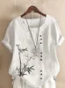 Kvinnor Summer Casual Bamboo Print Loose Tshirts Vintage Round Neck Plus Size Size Sleeve Blus Tops S5XL 220615