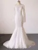 Abito da sposa a sirena con immagine reale 2022 Abito da sposa con scollo a maniche lunghe con maniche lunghe e illusione sul retro