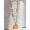 Hänghalsband yhpup rostfritt stål naturliga pärlor blommor fyrkantiga hals france metall skiktad kedja romantisk mode guld juvelrypendan