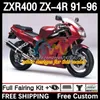 Fairings Kit för Kawasaki Ninja ZX4R 400cc ZXR-400 1991 1992 1993 94 95 96 BODY 12DH.75 ZXR 400 CC ZX-4R ZX 4R COWLING ZXR400 91 92 93 1994 1995 1995 BOODYWORW WITE RED RED