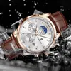 Zegarek na rękę Lige Brown skórzany zegarek Mężczyźni Top Business Sport Waterproof Chronograph Quartz Car Watches For7554928