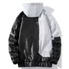 남성 대형 가을 의류 사이클리스트 패션 트렌드 스트리트웨어 십대 윈드 브레이커 자켓 L220725를위한 가짜 가죽 패치 워크 후드 재킷