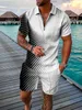 Men s Suit 3D Color Stitching Print Summer Short Sleeve Polo Shirt Shorts Fashion Zipper Two Piece Set 220615