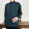 Koreaanse Mode Drape Shirts voor Mannen Effen Kleur Lange Mouw Ijs Zijde Smart Casual Comfortabel Button Up Shirt 220321