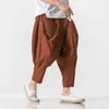 2022 homens calças de linho masculino calça de harém de largura homem algodão chinês estilo tornozelo calças bloomers de pernas largas machos l220706