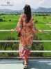 2022 Bohemian stampa floreale anteriore aperto estate donne Beach Wear Wrap Dress Tunica in chiffon sexy parei Robe de Plage Pareo Q751 G220510