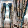 Gordijngordijn aangepaste gordijnen Europese luxe 4D reliëf woonkamer high-end schaduw blauwe stoffen black-out tule valance drape c946curtai