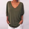 Camiseta para mujer, camisetas de otoño 2022 para mujer, camisa de Color sólido de talla grande, camiseta informal de tres cuartos, Top de moda