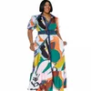 Платье платья с размером платье для рубашки женщины 5xl 4xl с ремнем рукава Ropa Mujer Summer Fashion Print Lose Casual Big Maxi Playsplus