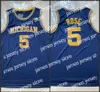 NCAA MEN MICHIGAN WOLVERINES #5 Jalen Rose Navy College College Collball Colbs Jersey