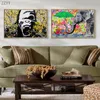 Abstrakte bunte Tiere Kunst Leinwand Malerei brüllender wütender Schimpanse Zebra Elefant Pop Art Poster Wandkunst Bild Home Decor