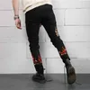 Jeans Homme Mans Stretchy Noir Skinny Slim Fit Drill Punk Streetwear Biker Pantalon Homme Strass Trou Lettre Denim Crayon PantalonHommes