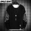 Singleroad Crewneck Sweatshirt Men Men de retalhos de retalhos japoneses de streetwear de luto de capuz preto de Hip Hop