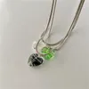 Vert Noir Zebra-Stripe Verre Coeur Pendentif Titane Acier Chaîne Colliers pour Femmes Chokers Collier Insolite Bijoux Esthétique GC987