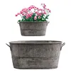 Dekorativa blommor kransar vintage stil oval zink galvaniserad metall trädgård planter badkar pottar hinkar hem leveranser fest utomhus gardendeco