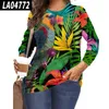 Camiseta con estampado Floral para mujer, camiseta informal de algodón elástica con cuello redondo y manga larga para primavera y otoño, camiseta de talla grande 2XS-8XL para chicas