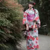 Roupa étnica Oriental Sakura Pattern Kimono Mulheres Algodão Japonês Roupão de Roupão Tradicional Quimono Formal Ocasião Vestido