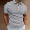 탄력성 단색 남성 줄무늬 폴로의 남성 캐주얼 패션 단락 셔츠 여름 티 남자 의류 220623