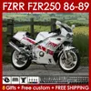 مجموعة أبيض لامع للجسم لـ Yamaha FZR250 FZR 250 R RR FZR250R 1986 1987 1988 1989 Bodywork FZR-250 86-89 142NO.49 FZRR FZR 250R 250RR FZR-25