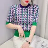 Coréen Vintage pied-de-poule été pull Cardigan femmes 2022 nouvelle mode élégant à manches courtes haut Femme vêtements d'extérieur en tricot Pull Femme