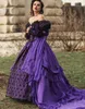 Medieval Gothic Purple Prom Dresses Plus Size Long Sleeve Lace-up corset Applique Halloween Cosplay witch Evening Party Gowns