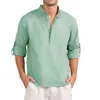 2022 NOWOŚĆ Casual Bluzka Bawełniana koszula lniana luźna topy koszulka z długim rękawem wiosna letnia moda pullover męskie koszule L220704
