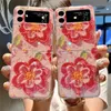 Mode -telefoonhoesjes voor Samsung Galaxy Z Flip3 Zfold3 Case met olieverfschilder Pink Bloemen Point Boor TPU