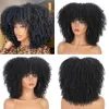 Костюмированные аксессуары синтетические парики короткий черный вьющий парик для чернокожих женщин натурально выглядящий Ombre Brown Red Afro Kinky Curly Wig с челкой