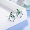 Boucles d'oreilles en argent Sterling 925 à la mode pour femmes feuilles de cristal vert exquis brillant CZ boucle d'oreille ronde Fine JewelryStud Moni22