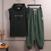 Herrspårar man tracksuits 2 stycken svett kostymer män solid ärmlös huva väst svettbyxor set student sport fitness set män 220826