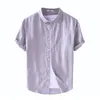 Chemises décontractées pour hommes Chemise vintage chinoise pour hommes Col Mandarin Slim Fit Manches courtes Lin Blanc Rouge Bleu TopsMen
