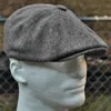 ベレー帽Sboyキャップウールツイードオクタゴナル灰色の茶色のギャツビーハットキャベスヘッドピースベレー帽の帽子berets