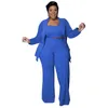 Women's Plus Size Tracksuits Women Clothing Three Piece Set Sexy Camisole Tops Blazer Jacket Wide Leg Long Pants Office Ladies Casual Outfit