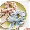 Ponny Tails Holder Hair Jewelry Women Ring Long Ribbon Scarf Elastic Band Loop Rubber Headwear Flowers Head Rope Ties Headdress Scrunchies Dr