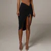 High Waist Lace Up Mini Skirts Womens Ruched Drawstring Hip Sexy Tight Slit Skirt Club Wrinkled Irregular Orange Pary A22