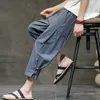 Arrival Men's Elastic Waist Cotton and Linen Trousers Men Stripe Harem Pant Ankle Length Pants Male Mens Fashion 220816