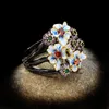 Klastrowe pierścionki wspaniałe panie 925 Srebrny czarny złoty pierścień Kolor kwiatu cyrkon biżuteria ręcznie robiona szkliwa przesadzony klaster Wynn22