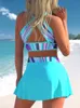 Blue Print Spirt Swimsuit Kobiety Bikini High talia Krzyż kąpieli Seksowne Seksowne kostium kąpielowy plażowy Biquini W220425